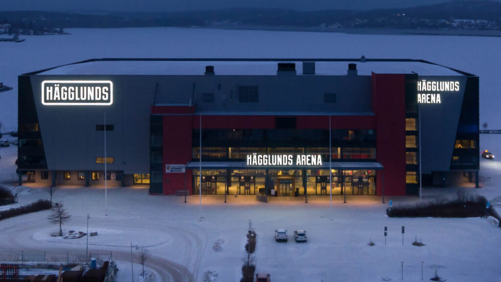 This is the Hägglunds Arena in the city of Örnsköldsvik, Sweden. The Second Chance Semifinal of MelFest 2023 was held in the Hägglunds Arena.